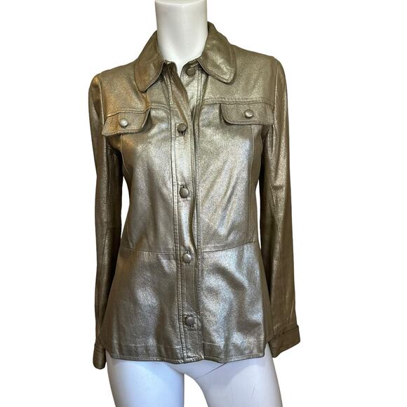 Iceberg Gold Button Down Leather Shirt Jacket sz 42=Small - Picture 1 of 11